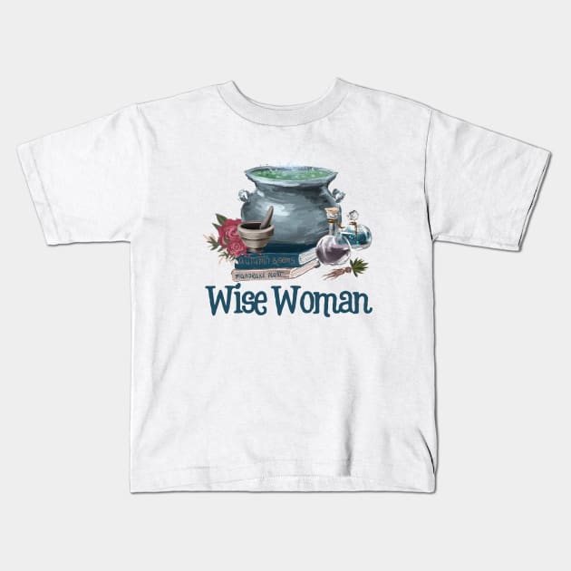 Wise Woman Herbalist Gift Cauldron and Potion Bottles Kids T-Shirt by InnerMagic